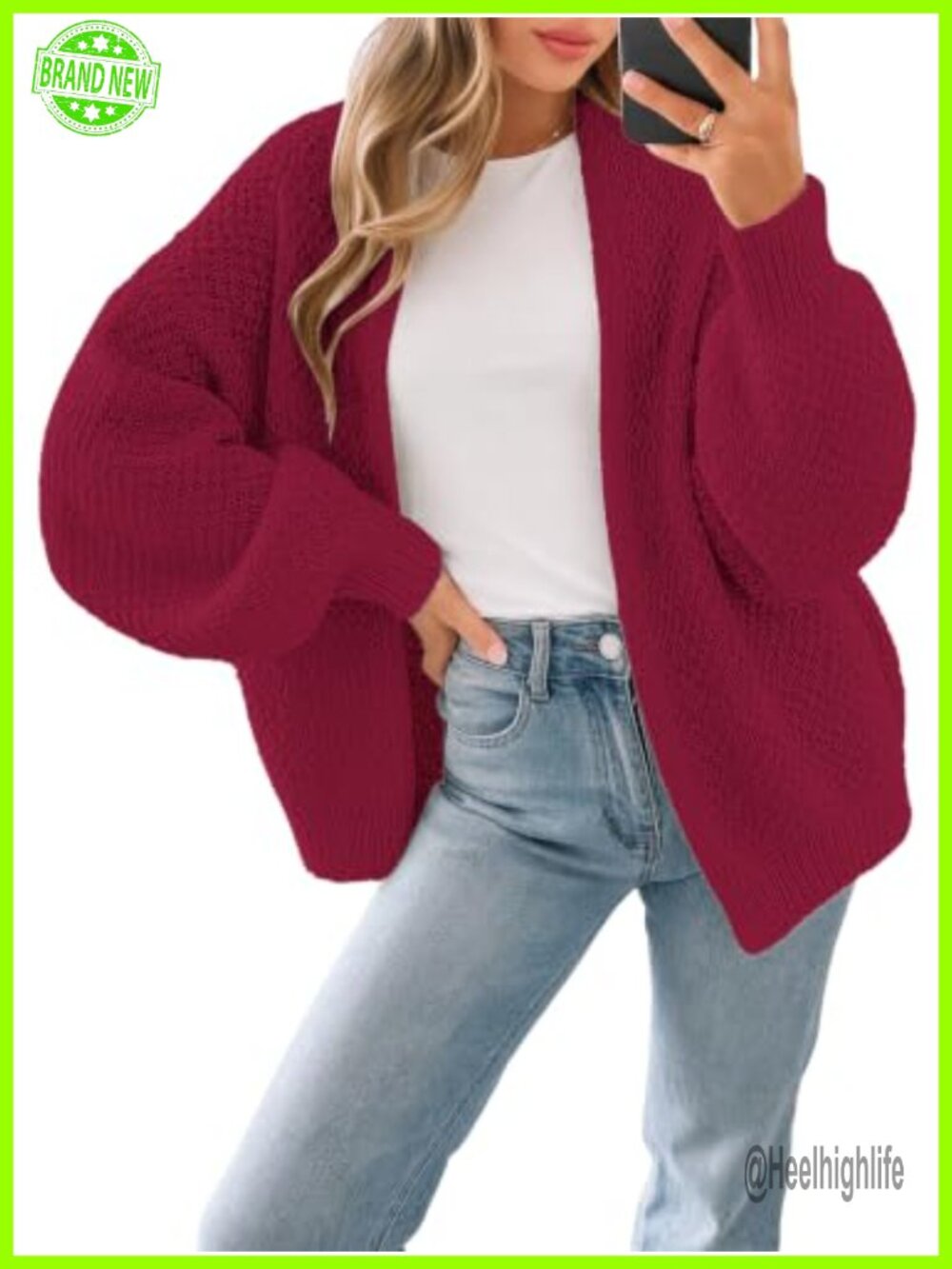 Oversized Chunky Waffle Knit Cardigan Open Front Slouchy Longline Sweater